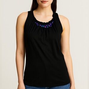Robert Rodriguez Black Jeweled Halter Tank Top with Open Back (1047)